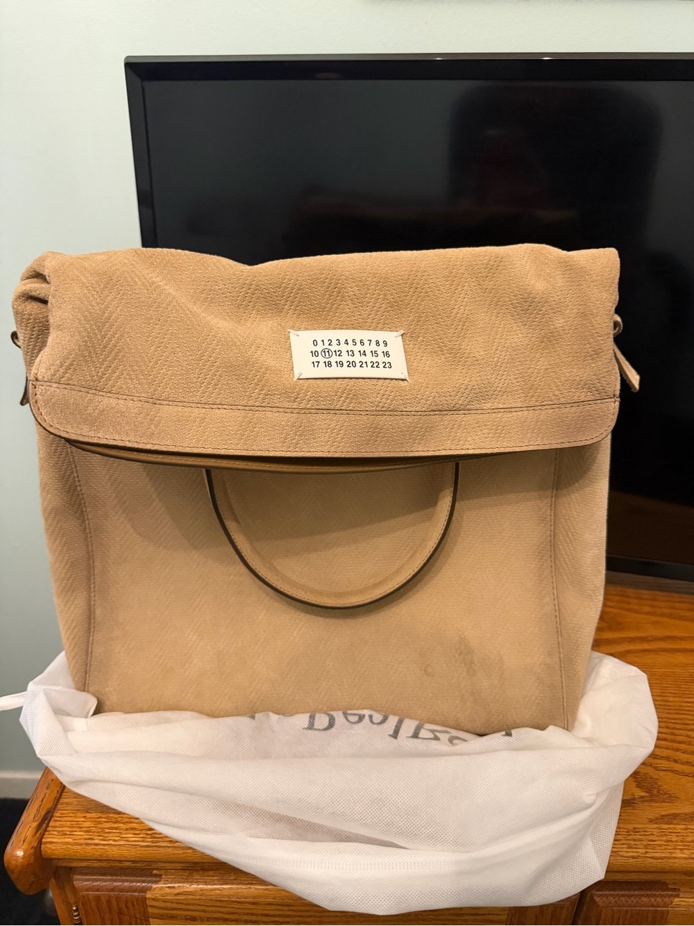 Maison Martin Margiela Beige Suede Fold-Over Messenger Bag